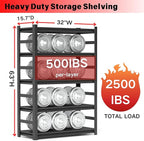 Storage Shelves, Heavy Duty 5-Tier Kitchen Shelving, 63" H Metal Storage Unit with Adjustable Shelves, Free Standing Pantry Organization Shelf, for Pantry and Garage, Black