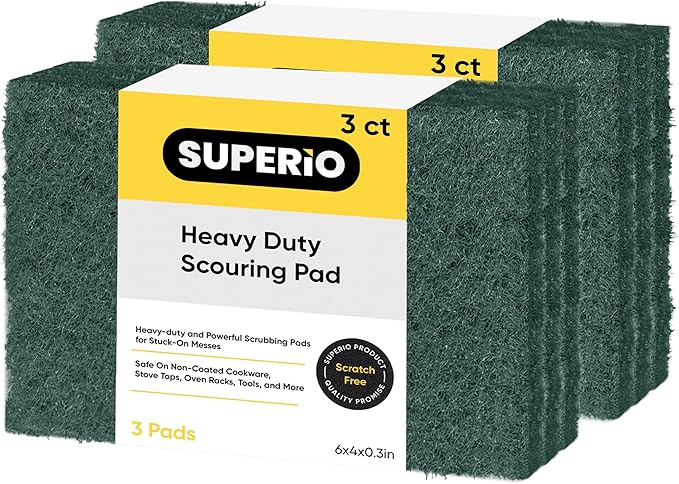 Scouring Pad Non-Scratching Scrubber Non-Scratch Cleaning Scrub Pads Heavy Duty Scouring Pad Reusable Kitchen Scrubbing Pad Pack of 6 Green, by Superio