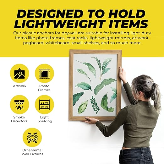 Qualihome Ribbed Plastic Drywall Anchors - Wall Anchors for Drywall - Plastic Screw Anchors for Secure Fastening (Bulk Pack, #10-12 x 1)