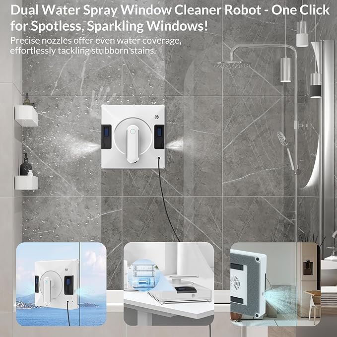 Smart Window Cleaning Robot With Dual Water Spray,3800pa Suction, Multiple Anti - Fall Protection,AI Path Planning,App & Remote Control,Ideal Window Washer Robot For High-Rise Windows And Glass Doors
