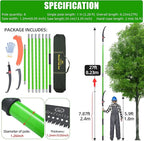 Manual Pole Saw for Tree Trimming, 27 FT Manual tree purner with 8-Section Fiberglass Handle, Sharp steel Blade, Easy to Carry and Extendable Design for Tree Maintenance, Green