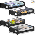 YAASHEEN Under Bed Storage with Wheels, 4-Pack Under the Bed Storage Containers with Clear Lids & Label, Underbed Storage Bins, XXL 60L Rolling Metal Drawer for Clothes, Shoes, Toys, Books - Black