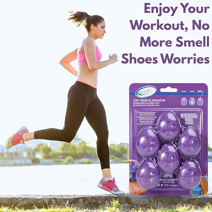 Air Jungles Shoes Deodorizer Ball 12 Ct, Lavender Scent, Odor Remover Balls for Sneakers, Gym Bags, Lockers, Closets, Hampers, and Drawers, Essential Oil Provides Natural Freshness