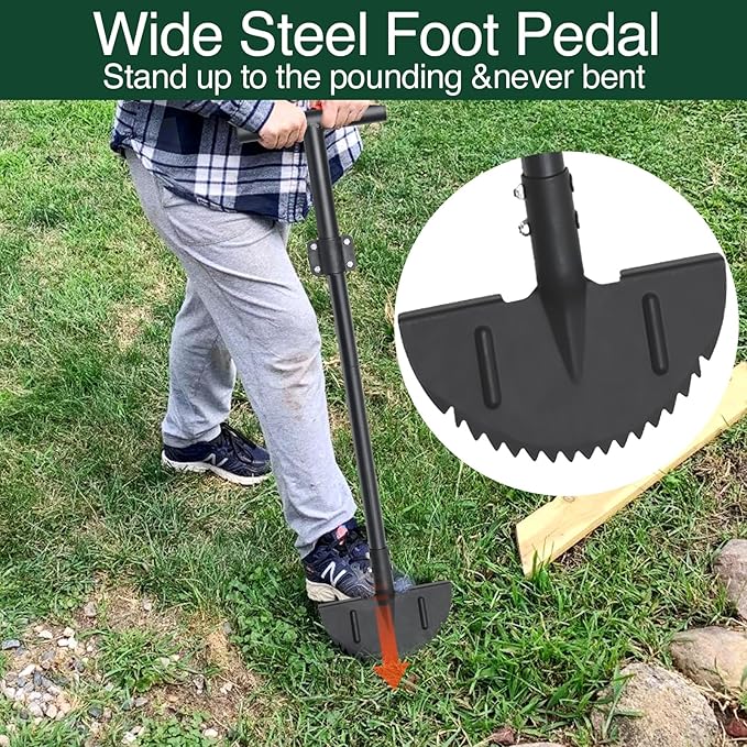 Edger Lawn Tool, Manual Garden Edger Long Handle 40-48 inch, Steel Hand Saw-Tooth Border Sidewalk Landscape Yard Grass Weed Half Moon Edger Shovel for Lawns