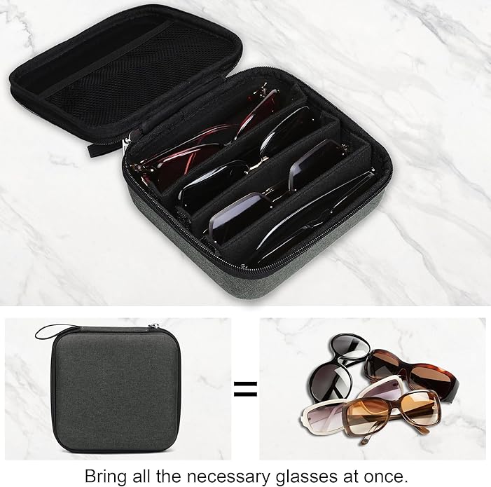 Bukere Travel Sunglasses Organizer Case Adjustable Slot For Multiple Eyeglasses Hard-shell Portable Storage Box for Men Women