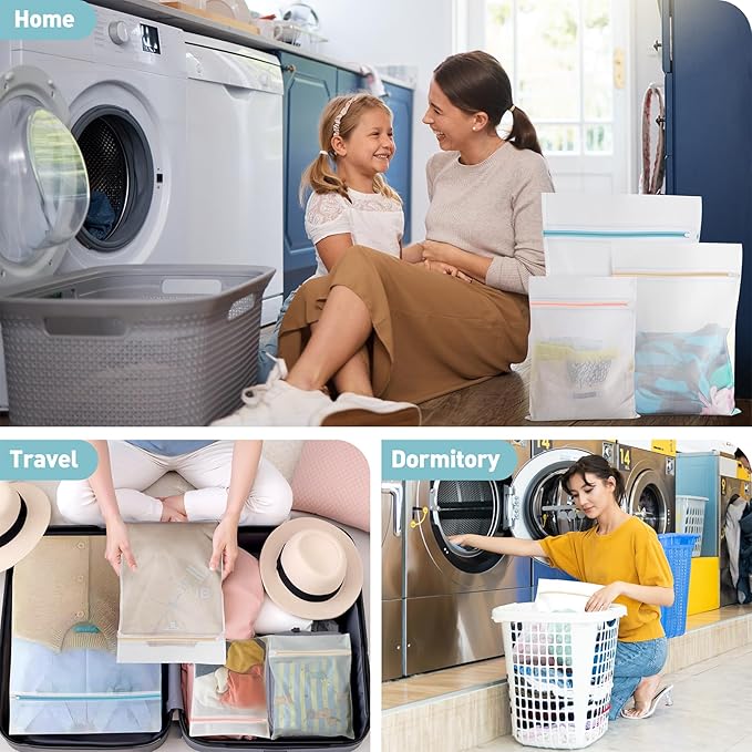 5-Pack Mesh Laundry Bags for Delicates | Zippered Wash Bags for Bras, Shoes, Travel, College Dorm Essentials in 3 Sizes (2 Small, 2 Medium, 1 Large)