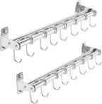 Dseap Pot Rack - Pots and Pans Hanging Rack Rail with 8 Hooks, Double Bars, Pot Hangers for Kitchen, Wall Mounted, Chromed, Pack of 2