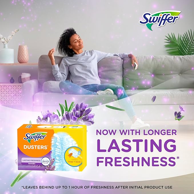 Swiffer Dusters Refill for Cleaning, Feather & Microfiber Duster Disposable Alternative, for Dusting Furniture, Blinds, Ceiling Fans, Walls, Helps Remove Allergens, Lavender, 18ct (Pack of 4)
