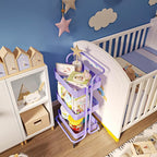 Metal Rolling Storage Cart, 3-Tier Utility Cart with Wheels, Multifunctional Organizer Storage for Kitchen, Bedroom, Office, Laundry Room, Dorm Room Essentials (Purple)