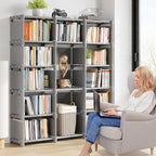 REIBII Book Shelf, 13 Cube Storage Organizer, DIY Bookcase for Bedroom, Office, Living Room, Closet, 12" D x 47.24" W x 59.05" H, Grey