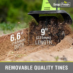 SnapFresh Cordless Tiller Cultivator, 20V Electric Garden Tiller with 4.0Ah Battery and Fast Charger, 300 RPM Battery Powered Rototiller, 9" Width 6.6" Depth, 3 Speed Handheld Tiller with Steel Tines