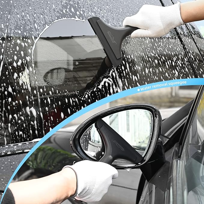 NEWISHTOOL Car Glass Small Window Squeegee, Auto Water Blade, Side Mirror Water Wiper, Shower Squeegee for Glass Doors, 5.9" Blade 7.5" Long Handle Silicone Squeegee, 3 Pack