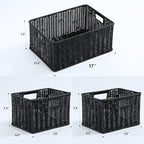 HOONEX Large Wicker Baskets for Storage, Woven Plastic With Dual Handles, Set of 3, Black