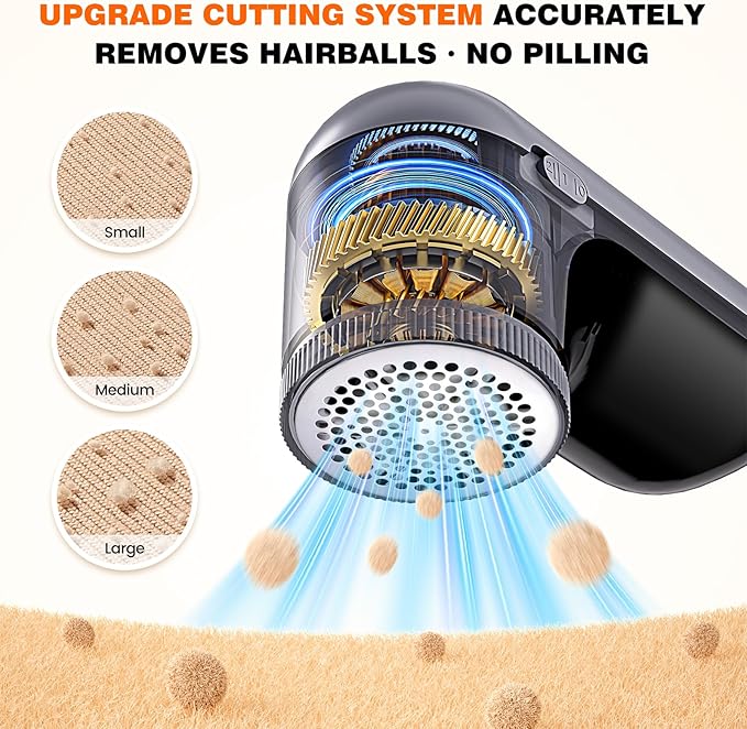 Fabric Shaver | Lint Remover with Digital Display, Electric Lint Shaver for Clothes, Sweater, and Furniture | 6-Leaf Blades, USB Rechargeable, Removes Pilling, Fuzz, Lint Balls, and Fabric Pills