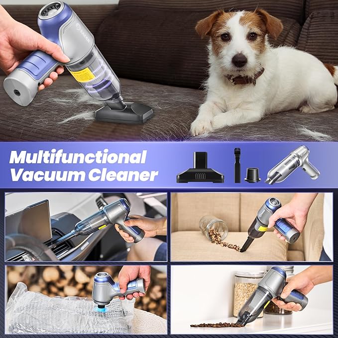 Saker Car Vacuum Portable Cordless 15000PA,3 in 1 Handheld Vacuum with Brushless Motor for Car, Office and Home Cleaning Blue HL107B
