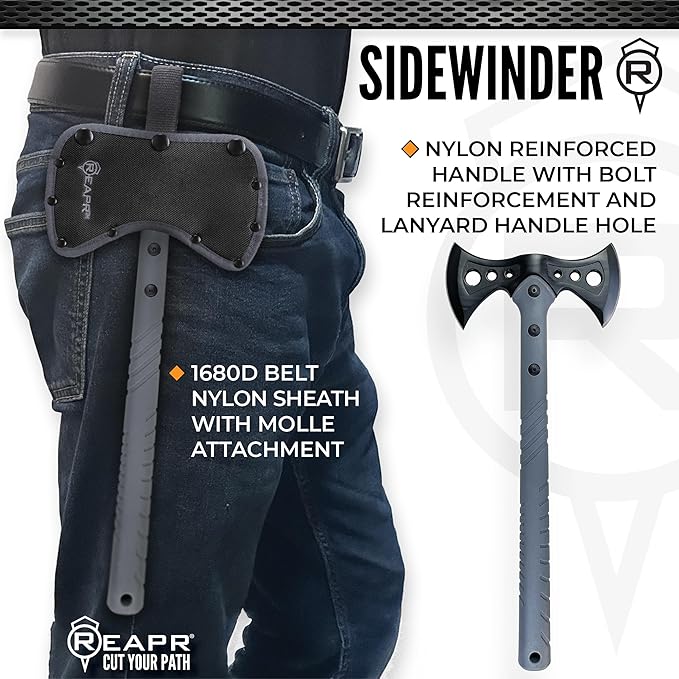 Reapr Sidewinder Tactical Double Axe – 16" Dual-Headed Survival Hatchet with 2Cr13 Stainless Steel Cast Head, Black Oxide Finish, Nylon-Reinforced Handle, Ballistic Sheath – Camping, Hunting, Outdoor