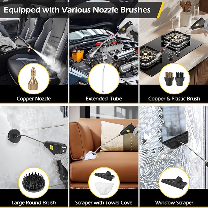 Dyna-Living Steam Cleaner 1500W Handheld Steamer for Cleaning 221℉ High-Temp Portable Car Steamer Cleaner, Intelligent Touch Panel & Spray Gun Control, Steamer Cleaner for Car