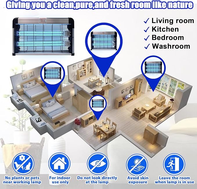 BAIMNOCM UV Lamp 76 Watts, Hanging Mite Odor Mold Removal Lamp with Remote Control Timer, UV-C Light for Basement Kitchen, 254nm Quartz Light