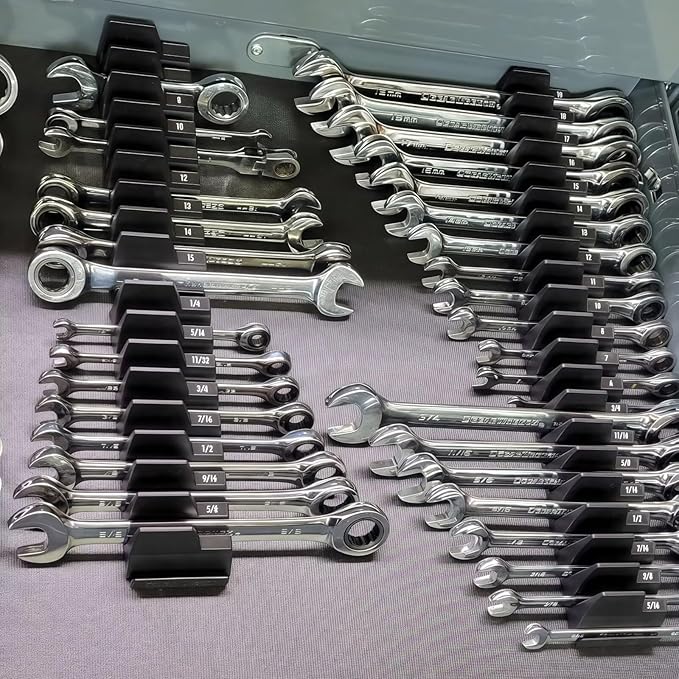 40 PCS Modular Wrench Organizer Pro, Magnetic Base for Tool Drawer Storage and Organization, Durable and Sturdy Black Toolbox, Suitable for Professional Mechanics