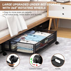 PHINOX Under Bed Storage Containers with Wheels - Shoe Storage Organizer Drawer, Tool-free Assembly Metal Underbed Storage for Bedroom Clothes, Shoes, Blankets - 4Pack