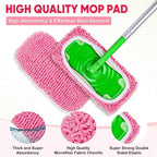 6 Pack Reusable Mop Pads Compatible with Swiffer Sweeper, Chenille Mop Refill Pads, Dry & Wet Mopping Cloths for Floor Cleaning -Pink