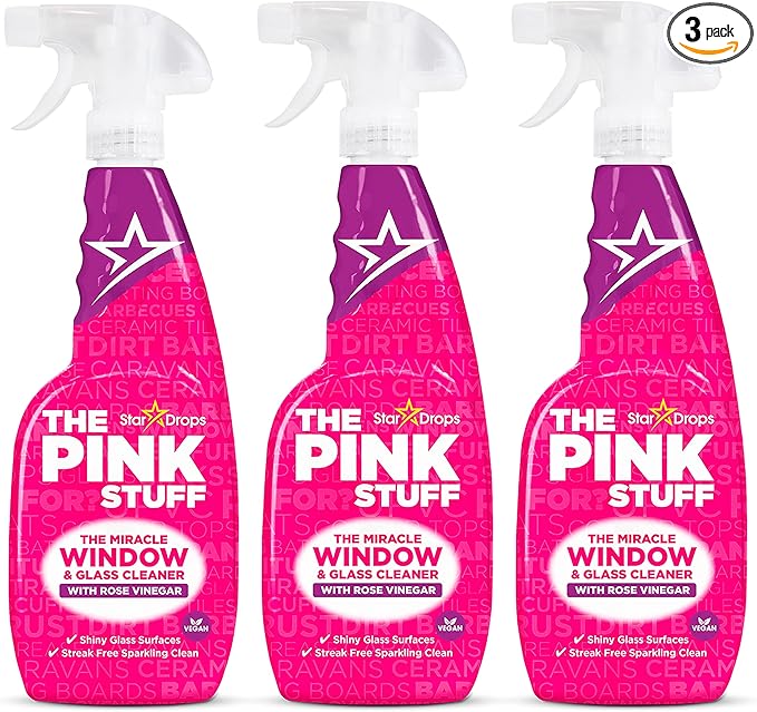 Stardrops - The Pink Stuff - The Miracle Window & Glass Cleaner with Rose Vinegar 3-Pack Bundle (3 Window & Glass Cleaner)