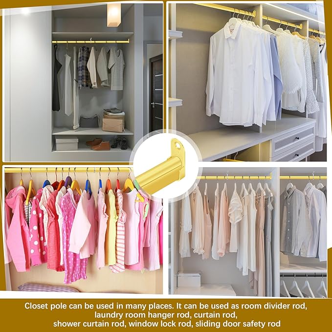 Tandefio Chrome Closet Rod 92 Inch with Oval Closet Rod 6 End Supports for Laundry Room Hanging Clothes Waterproof Shower for Curtains(Gold,2 Sets)