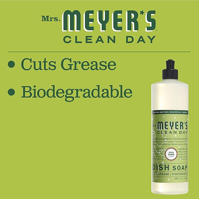 MRS. MEYER'S CLEAN DAY Liquid Dish Soap, Biodegradable Formula, Limited Edition Iowa Pine, 16 fl. oz - Pack of 3