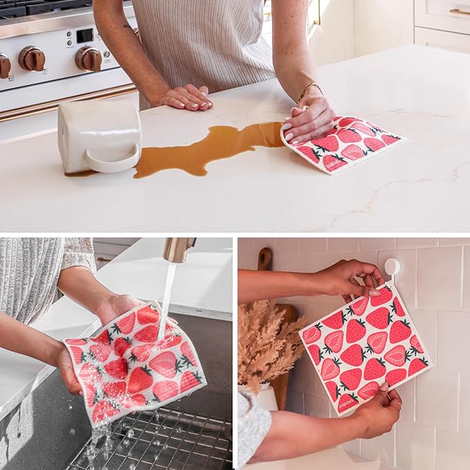 Papaya Reusable Paper Towels 2-Pack - 2 Sheets + 1 Hooks, Quick Drying, No Odor, 1 Sheet Replaces 17 Rolls, Washable Kitchen Cloth, Sustainable Dish Sponge, Eco Friendly Gift