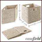 Casafield 12" x 12" Hyacinth Storage Baskets, Whitewash - Set of 4 Storage Organizers, Woven Wicker Cubes for Bathroom, Bedroom, Laundry, Shelves