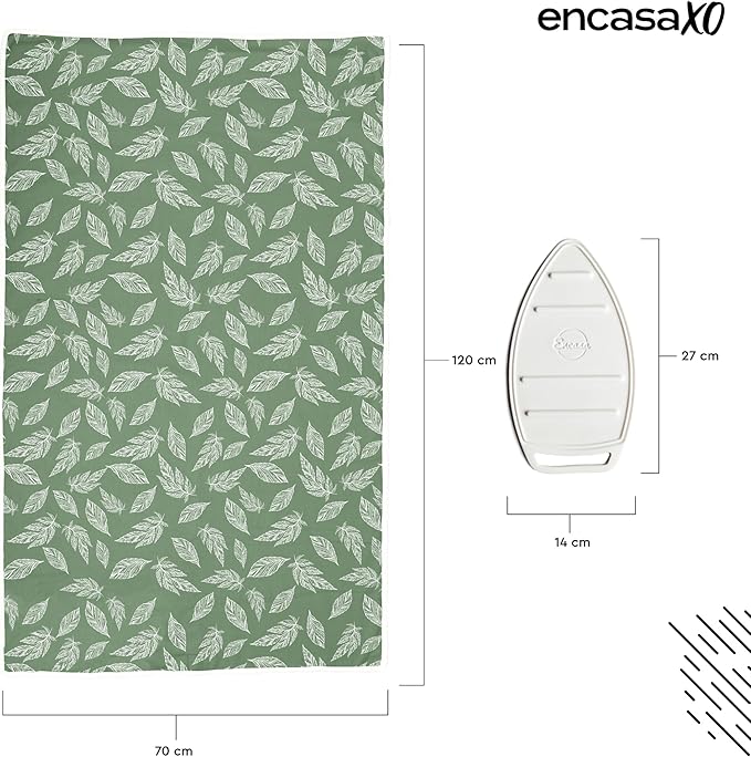 Encasa XO Ironing Mat/Pad (Large 48"x28") with 3mm Padding & Silicone Iron Rest for Steam Pressing on Tabletop or Bed - Heat Resistant, Portable, Quilting & Travel Blanket - Big Leaves Green