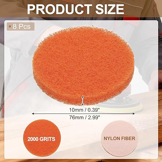 uxcell 8Pcs Scrubber Scouring Pad, 3 Inch 2000 Grits Drill Power Brush Hoop and Loop Scrub Pads Discs Polishing Pad for Household Furniture Automotive Cleaning, Orange