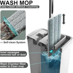 Mop and Bucket with Wringer Set, Flat Floor Mop and Bucket, with 2 Mops and 4 Microfiber Cleaning Cloths for Floor Cleaning, Wet and Dry Use