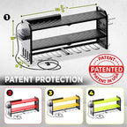 KAFAHOM Power Tool Organizer with Charging Station, Built in 8 Outlet Power Strip,Large 8 Drill Holder Wall Mount, Heavy Duty Metal Power Tool Storage Rack Tool Shelf for Garage Organization Black