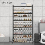 STO STO Expandable Shoe Rack, 10-Tier Metal Tall Shoe Rack for Garage, Up to 44 Pairs Adjustable Shoe Rack Storage for Front Door Entrance, Free Standing Shoe Rack Organizer for Entryway, Black