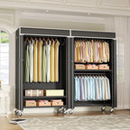 FUTASSI Clothing Rack with Cover, P1C Rolling Closets with Wheels, Metal Garment Rack for Hanging Clothes, Clothing Storage Wardrobe with Cover, 36.2" W x 16.5" D x 80.5" H, Black, Load 450 Pounds