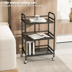 HDANI 3 Tier Rolling Cart,Heavy Duty Multifunctional Metal Frame-Supports 22 Lbs Per Tier,Rolling Cart with 2 Lockable Wheels for Office,Home,Bedroom,Kitchen,Bathroom (Black)…