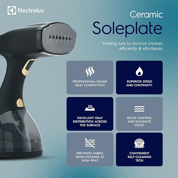 Electrolux Steamer for Clothes, 1500 Watt Portable Handheld Fabric and Garment Steamer with Lint Remover & Fabric Brush, Ultra-Fast Heat Up, 18 Min Continuous Steam for Powerful Wrinkle Remover, Black