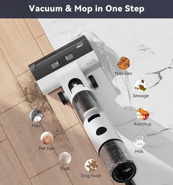 JONR ED12 Wet Dry Vacuum Cleaner,Cordless Floor Cleaning Suitable for Combination of Hard Floor Vacuum Cleaner and Mop,one click self-cleaning,0.1 inch Edge Cleaning,Easy to Clean Dust,Spills,Pet Hair