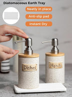 Kitchen Soap Dispenser Set, Ceramic Hand and Dish Soap Dispenser Set with Tray Collapsible Funnel, Hand Soap and Lotion Dispenser for Bathroom, White Bathroom Accessories