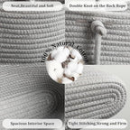 Hanging Baskets for Organizing,3-Tier Woven Cotton Wall-Mounted Storage Organizer Bag Decorative,Kitchen,Living Room,Bedroom,Nursery,Grey