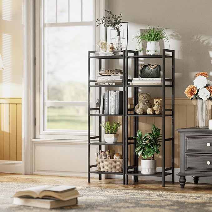 HITNET 5 Tier Narrow Bookshelf, Bamboo Bookcase, Slim Tall Storage Rack Free Standing Shelving Unit with Adjustable Shelves for Living Room Bedroom Bathroom, Black