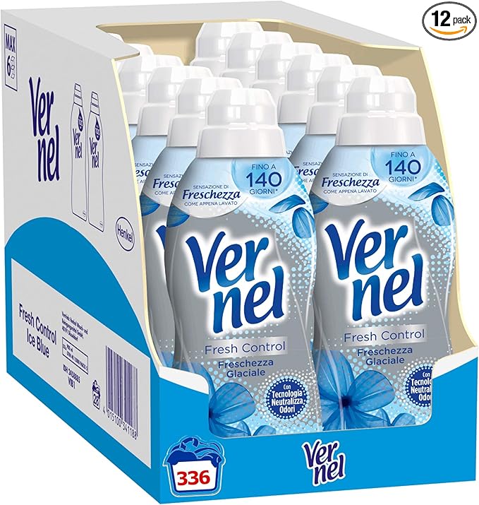 Vernel Fresh Control Ammorbidente Neutralizza Odori, Freschezza Glaciale, 12 x 28 Lavaggi