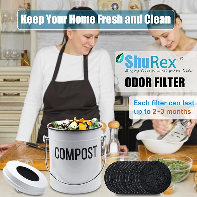 12-Pack 7.25 Inches Large Compost Bin Odor Absorbing Filters, Stick-on Activated Charcoal Deodorizer for Kitchen Trash Cans, Compost Buckets, Countertops and Recycle Bins