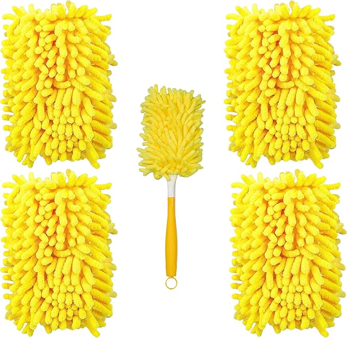 Reusable Duster Refill Compatible with Swiffer Hand Duster - 360 Heavy Duty Microfiber Duster Refills - 4 Pack for Ceiling Fans, Furniture, and Electronics (Yellow,Handle is Not Included)