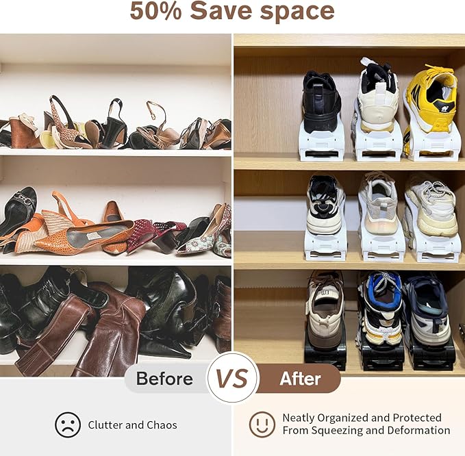 Shoe Slots Organizer Adjustable Shoe Stackers Double Deck Shoe Rack Holder Shoe Rack Storage Space Saver for Closet Organization
