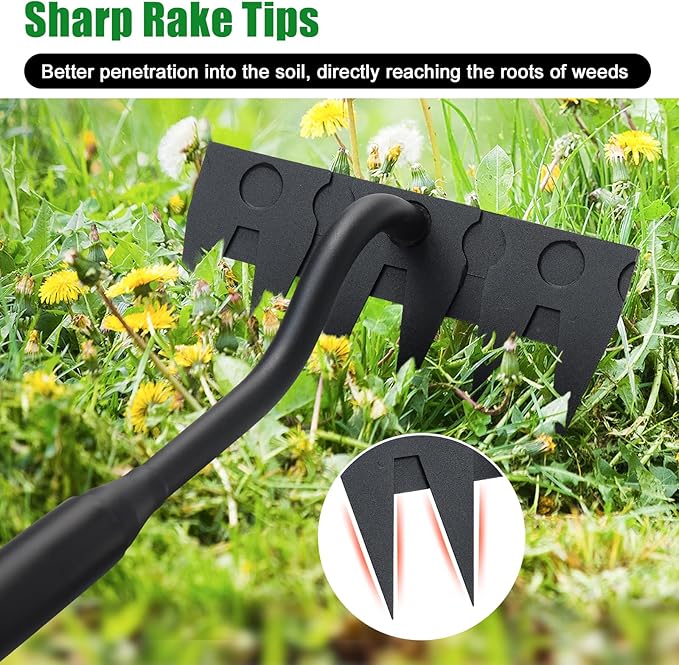 Weed Puller Tool, Garden Weeding Rake Tools with Detachable Long Handle, 56 inch Weed Remover Gardening Hand Tool for Lawn, Yard, atio and Backyard (6 Tines)