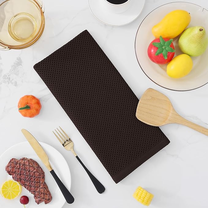 Homaxy 100% Cotton Waffle Weave Kitchen Dish Towels, Ultra Soft Absorbent Quick Drying Cleaning Towel, 13 x 28 Inches, 4-Pack, Dark Brown