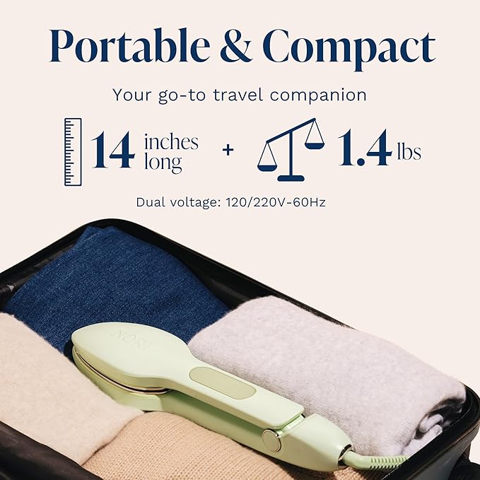 Nori Press Travel Steam Iron - Handheld Iron With Optional Steam Feature - No Ironing Board Required - Easy to Use w/ 6 Fabric Settings - Removes Wrinkles - User Manual Included - Green