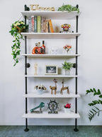 6 Tier Industrial Ladder Shelf Bookcase, Wall Mounted Rustic Bookshelf for Living Room Decor and Storage (White, 6 Tier - 10" D x 36" W x 82.5" H)
